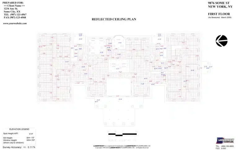 Reflected ceiling plan of a first-floor layout with lighting and fixture details.