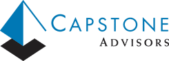 Logo of Capstone Advisors featuring a blue and black geometric icon to the left of the text. "Capstone" is written in blue, and "Advisors" is written in black.