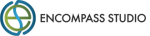 Logo of Encompass Studio featuring a blue and green circular design with overlapping lines, accompanied by the text "Encompass Studio" in bold, black letters.