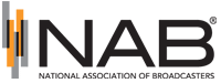 Logo of the National Association of Broadcasters (NAB), featuring the acronym "NAB" in bold letters next to an abstract design of vertical bars in grey and orange.