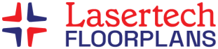 Lasertech Floorplans logo with a red and blue geometric star icon to the left of the company name in red and blue text.